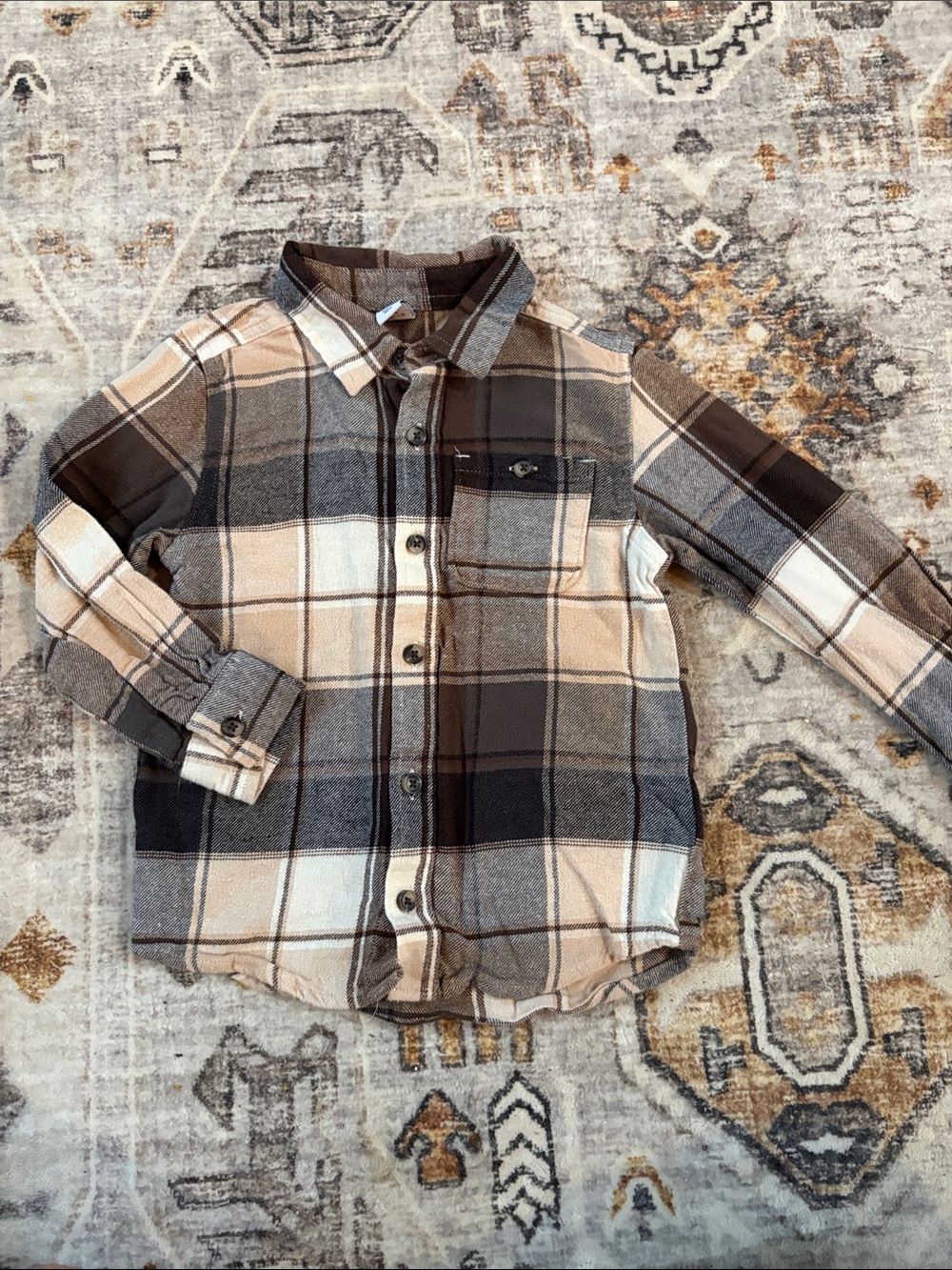 Old Navy Brown, Cream & Gray Plaid Button-Down Shirt